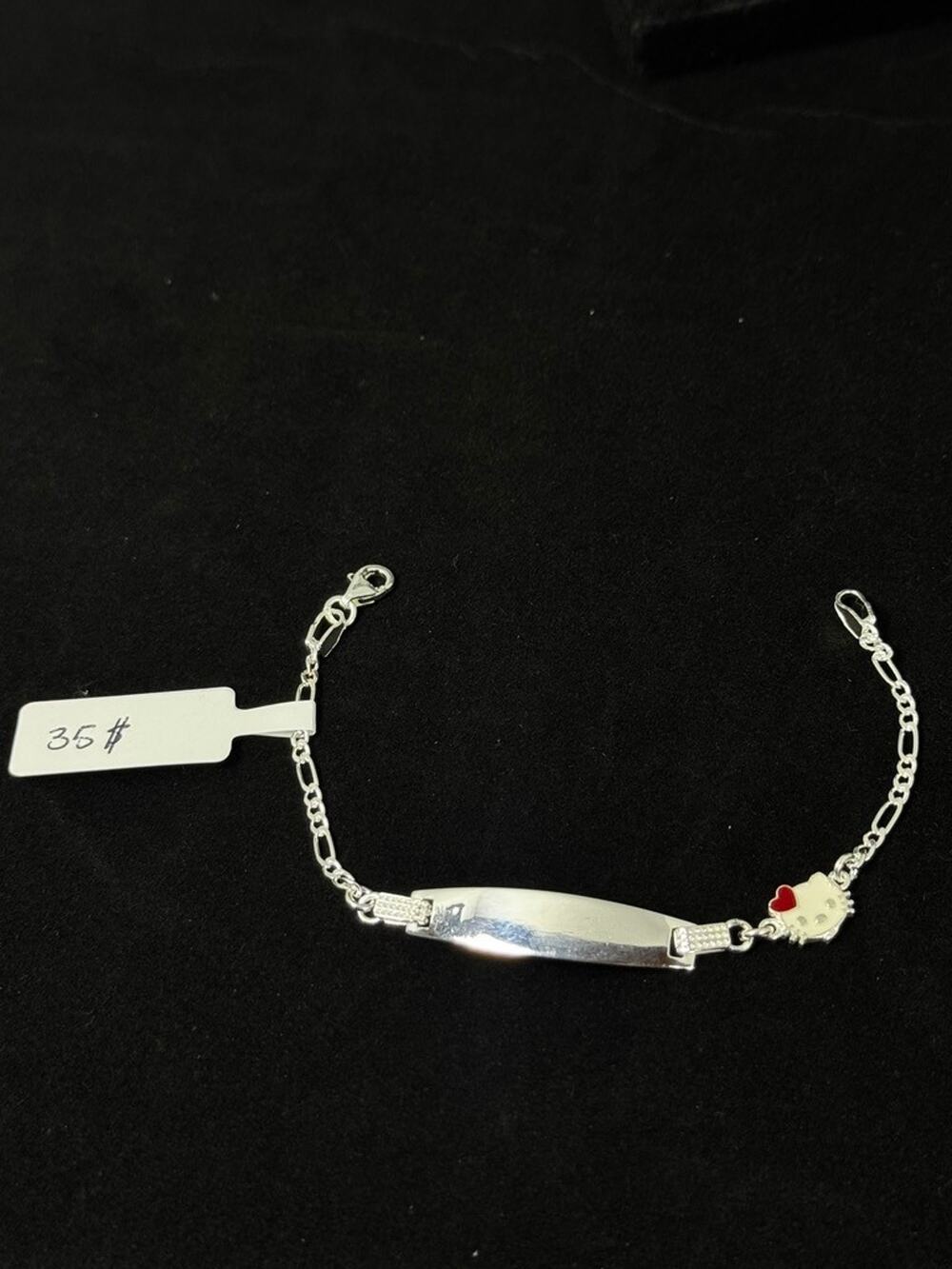 Hello Kitty ID Bracelet Silver Tone Figaro Chain Red Heart Charm Kids Jewelry 6´